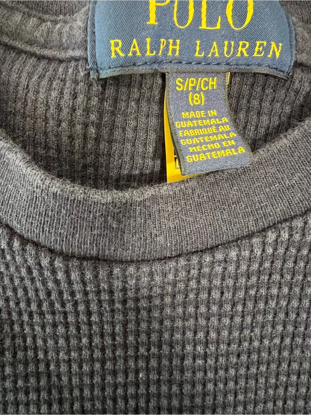 Polo Ralph Lauren Boys Navy Waffle-Knit Pullover thermal sweater size 8 small
